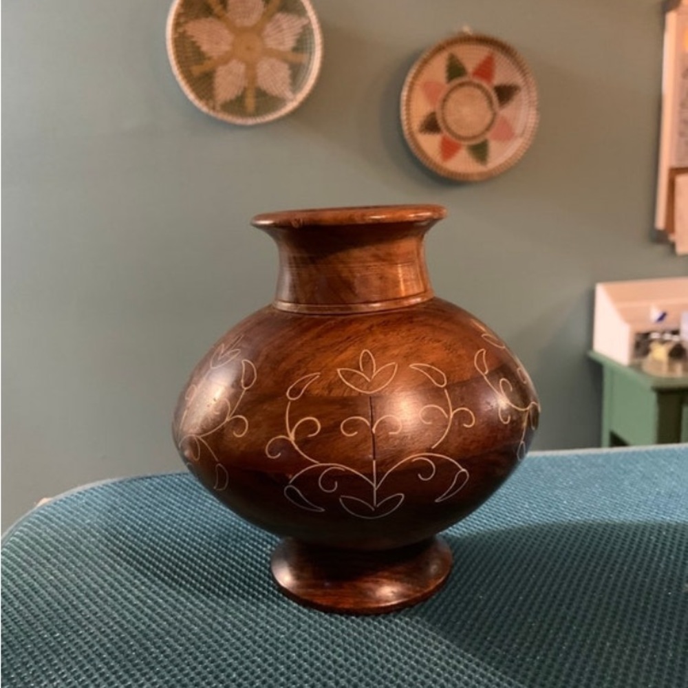 Lovely wooden vase engraved